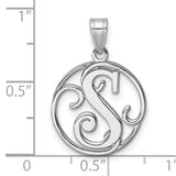 Sterling Silver Pendant with Script Initial S Design, Round Openwork Monogram Charm