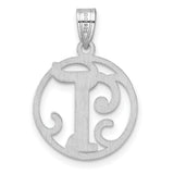 Sterling Silver Initial T Pendant, Round Filigree Script Letter Charm for Women