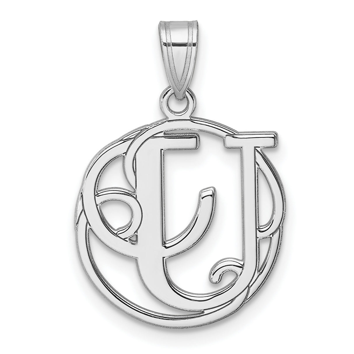 Sterling Silver Monogram Pendant with CJ Interlocking Letters, Ornate Script Initial Charm