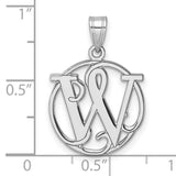 Sterling Silver Pendant with Intertwined W P Monogram Letters in Circular Frame Design