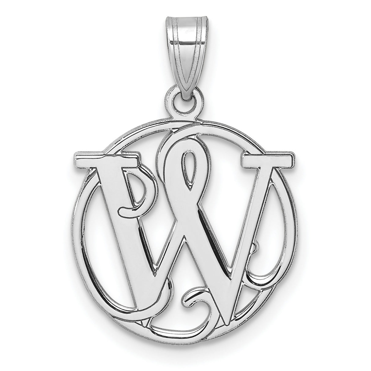 Sterling Silver Pendant with Intertwined W P Monogram Letters in Circular Frame Design