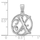 Sterling Silver Initial Pendant, Script Letter X in Circular Frame, Monogram Style