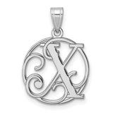Sterling Silver Initial Pendant, Script Letter X in Circular Frame, Monogram Style