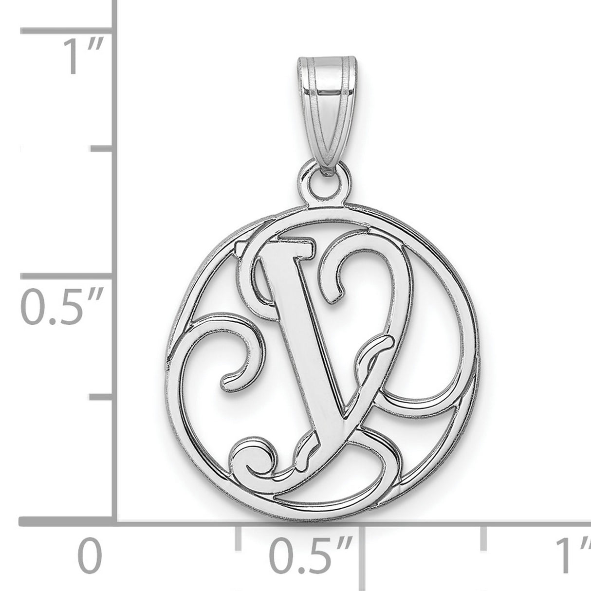 Sterling Silver Letter V Pendant, Openwork Circular Monogram Charm for Women
