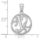 Sterling Silver Letter V Pendant, Openwork Circular Monogram Charm for Women