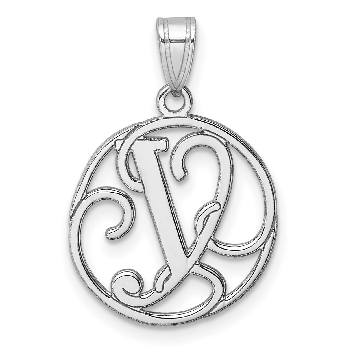 Sterling Silver Letter V Pendant, Openwork Circular Monogram Charm for Women