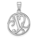 Sterling Silver Letter V Pendant, Openwork Circular Monogram Charm for Women