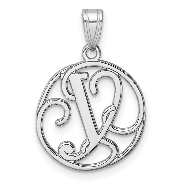 Sterling Silver Letter V Pendant, Openwork Circular Monogram Charm for Women
