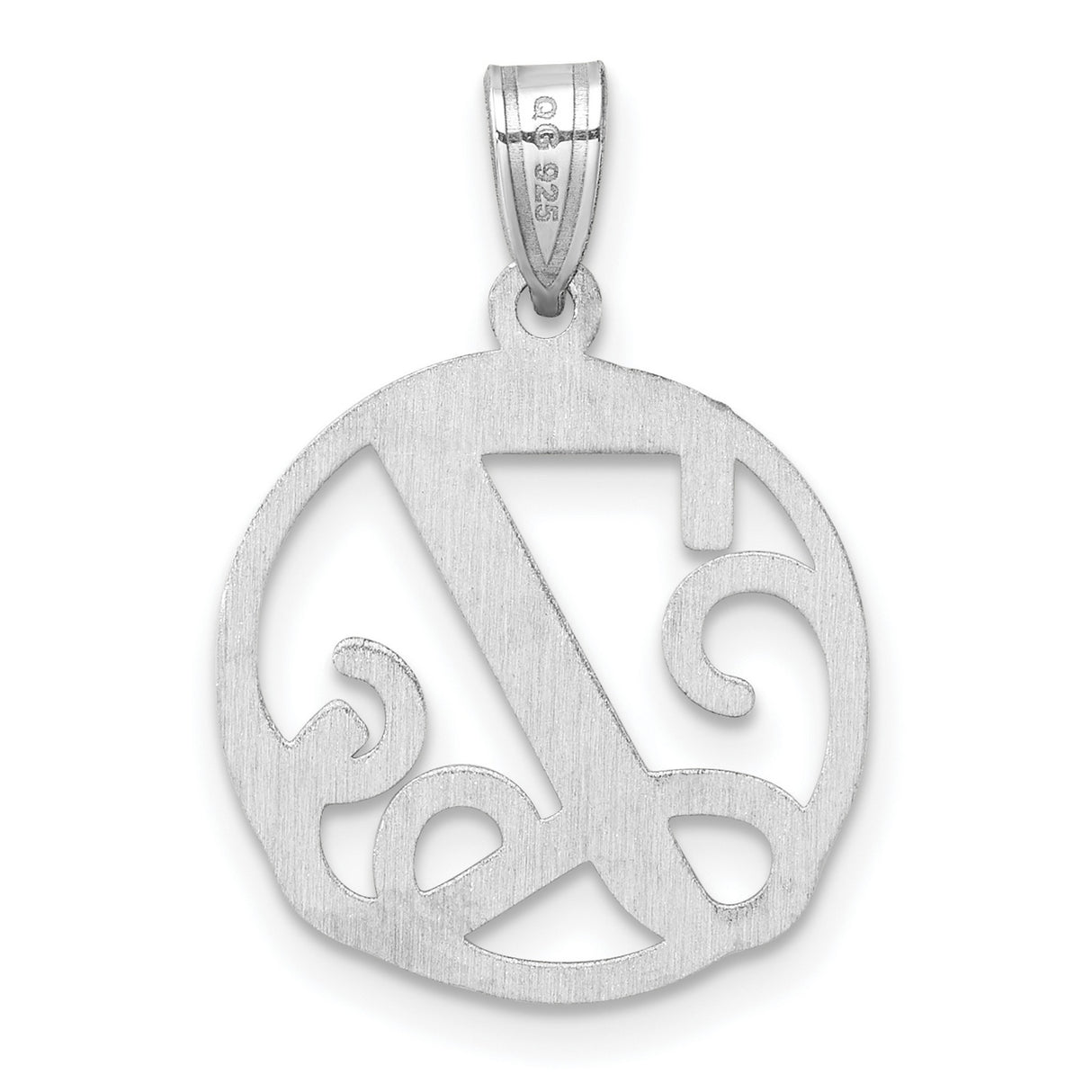 Sterling Silver Initial Z Pendant Charm with Script Letter in Openwork Round Design