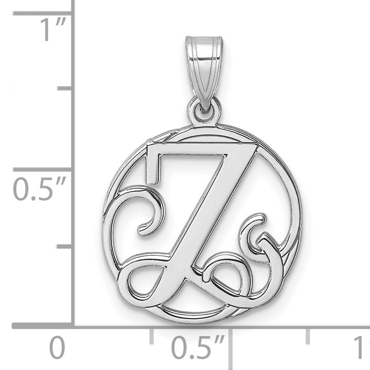 Sterling Silver Initial Z Pendant Charm with Script Letter in Openwork Round Design