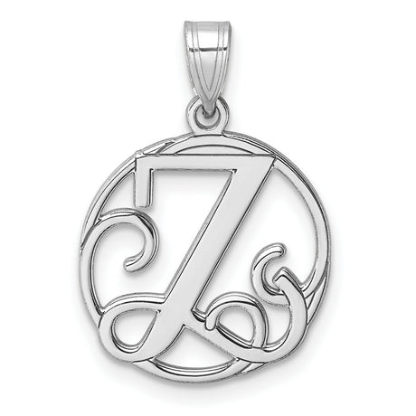 Sterling Silver Initial Z Pendant Charm with Script Letter in Openwork Round Design
