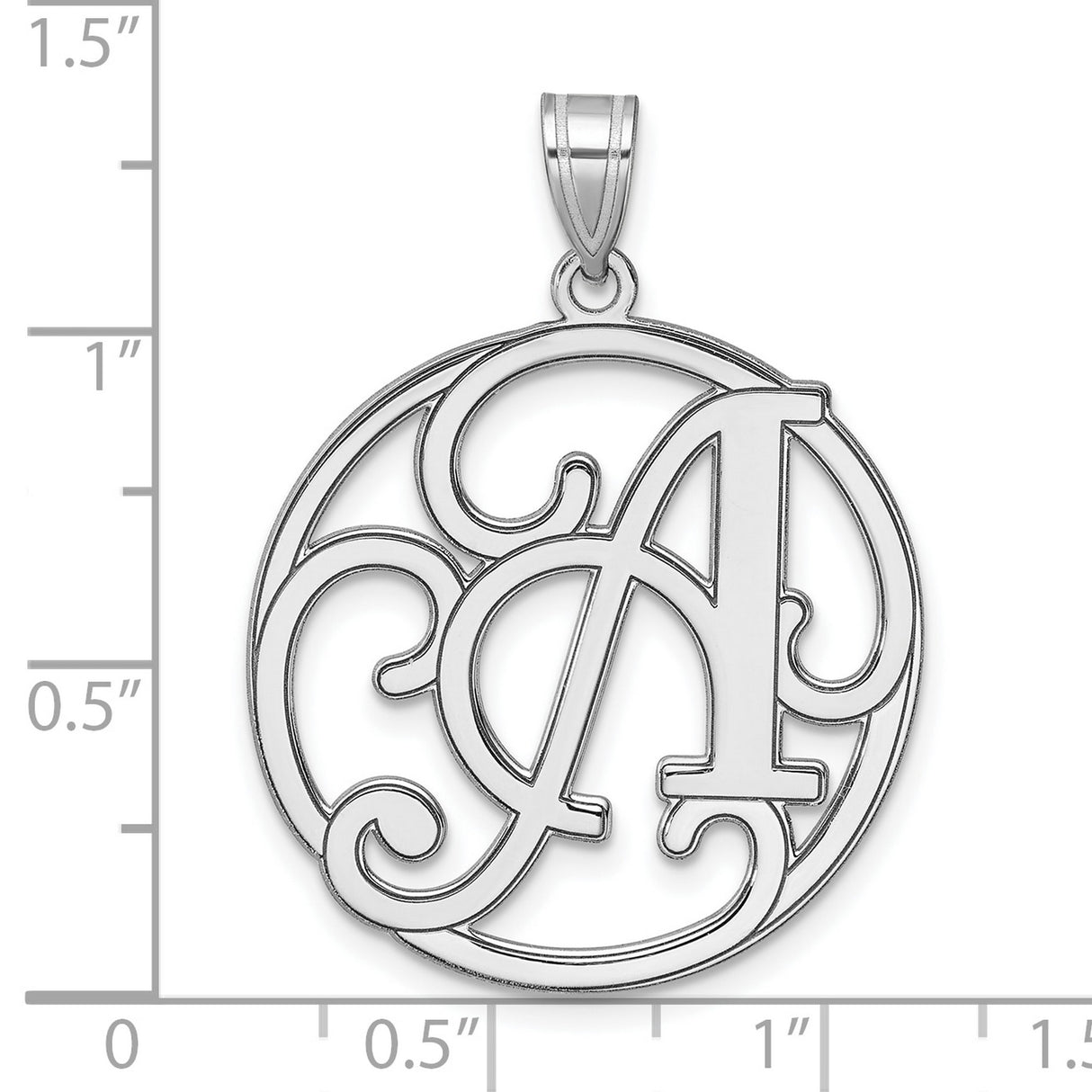 Sterling Silver Monogram Pendant, Script Letter A with Circular Filigree Design