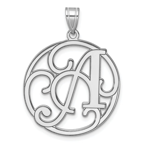 Sterling Silver Monogram Pendant, Script Letter A with Circular Filigree Design