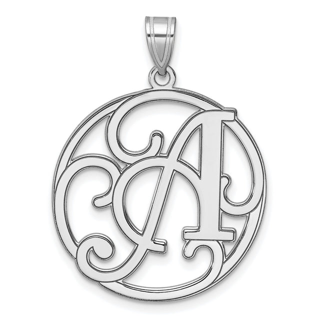 Sterling Silver Monogram Pendant, Script Letter A with Circular Filigree Design