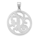 Sterling Silver Monogram Pendant with Script Letter F in Circular Frame