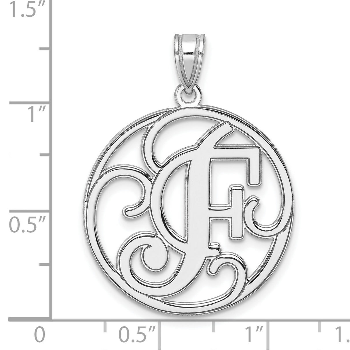 Sterling Silver Monogram Pendant with Script Letter F in Circular Frame