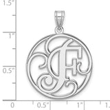 Sterling Silver Monogram Pendant with Script Letter F in Circular Frame