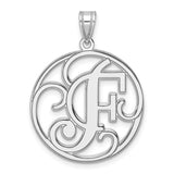Sterling Silver Monogram Pendant with Script Letter F in Circular Frame