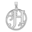 Sterling Silver Initial Pendant, Bold Script Letter H in Filigree Circle Design