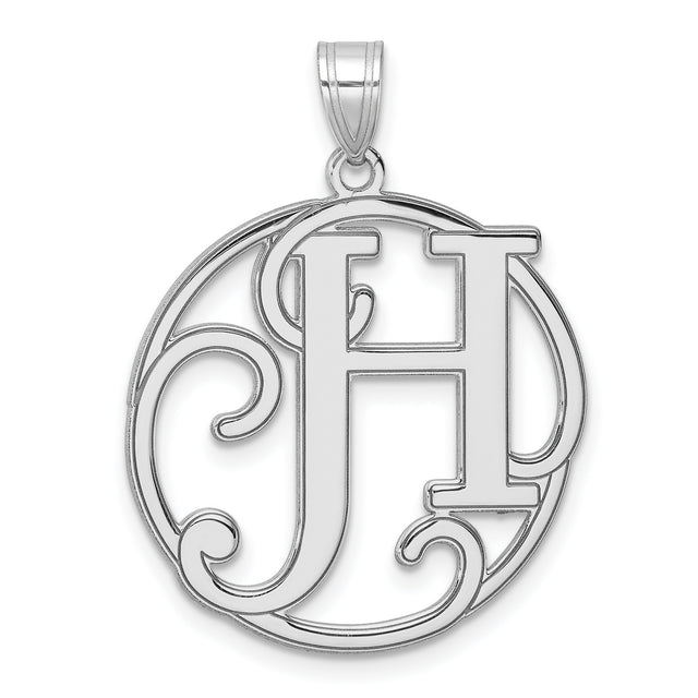 Sterling Silver Initial Pendant, Bold Script Letter H in Filigree Circle Design