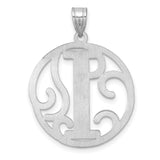 Sterling Silver Initial Pendant with Filigree Circle Design, Letter I Monogram Charm for Women