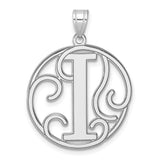 Sterling Silver Initial Pendant with Filigree Circle Design, Letter I Monogram Charm for Women