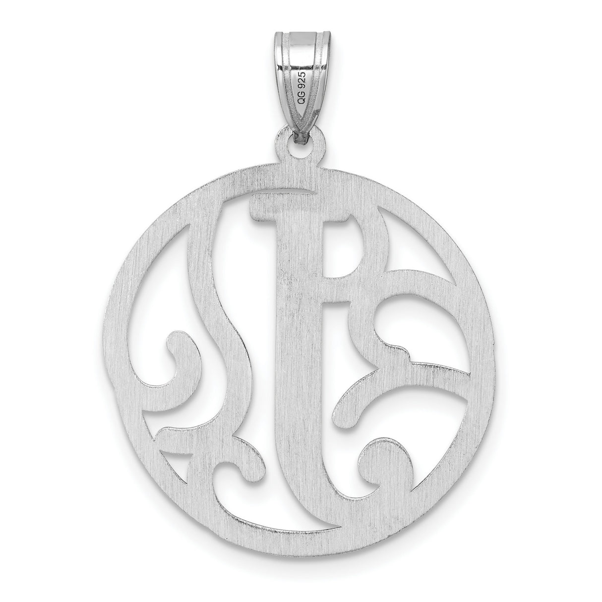 Sterling Silver Pendant, Script Letter J in Openwork Circle Design