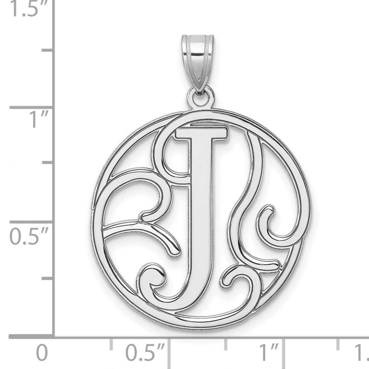 Sterling Silver Pendant, Script Letter J in Openwork Circle Design