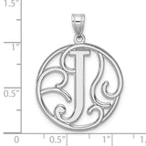 Sterling Silver Pendant, Script Letter J in Openwork Circle Design