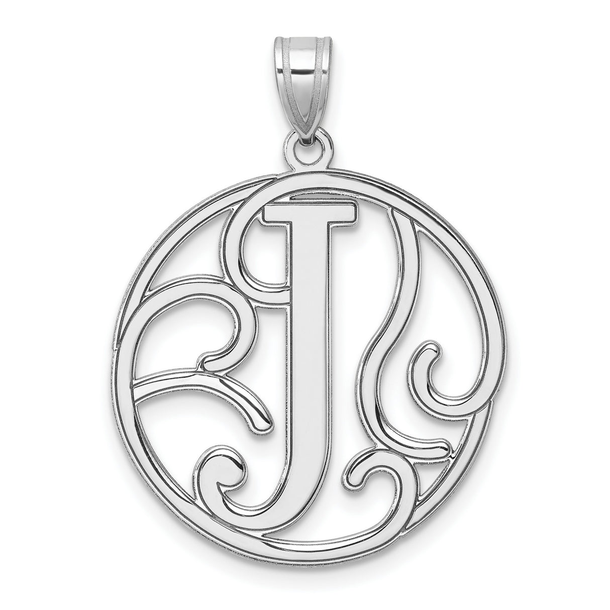 Sterling Silver Pendant, Script Letter J in Openwork Circle Design