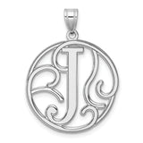 Sterling Silver Pendant, Script Letter J in Openwork Circle Design