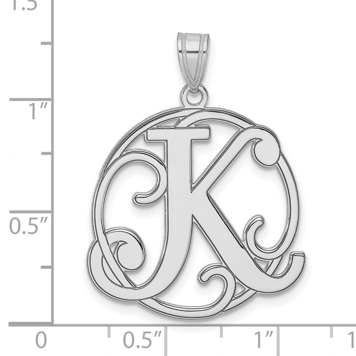 Sterling Silver Pendant with Script Letter K in Round Frame, Monogram Initial Charm