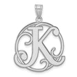 Sterling Silver Pendant with Script Letter K in Round Frame, Monogram Initial Charm