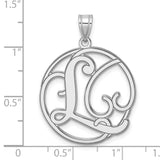Sterling Silver Pendant with Script Letter L, Round Openwork Monogram Charm for Women