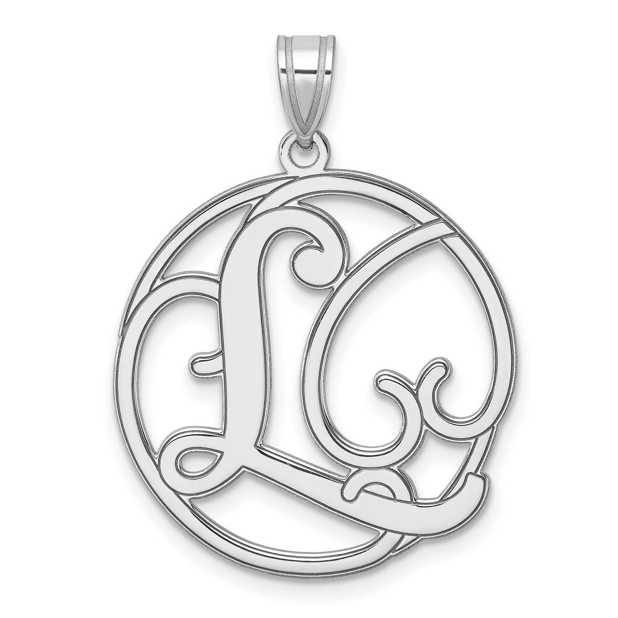 Sterling Silver Pendant with Script Letter L, Round Openwork Monogram Charm for Women