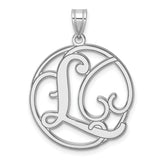 Sterling Silver Pendant with Script Letter L, Round Openwork Monogram Charm for Women
