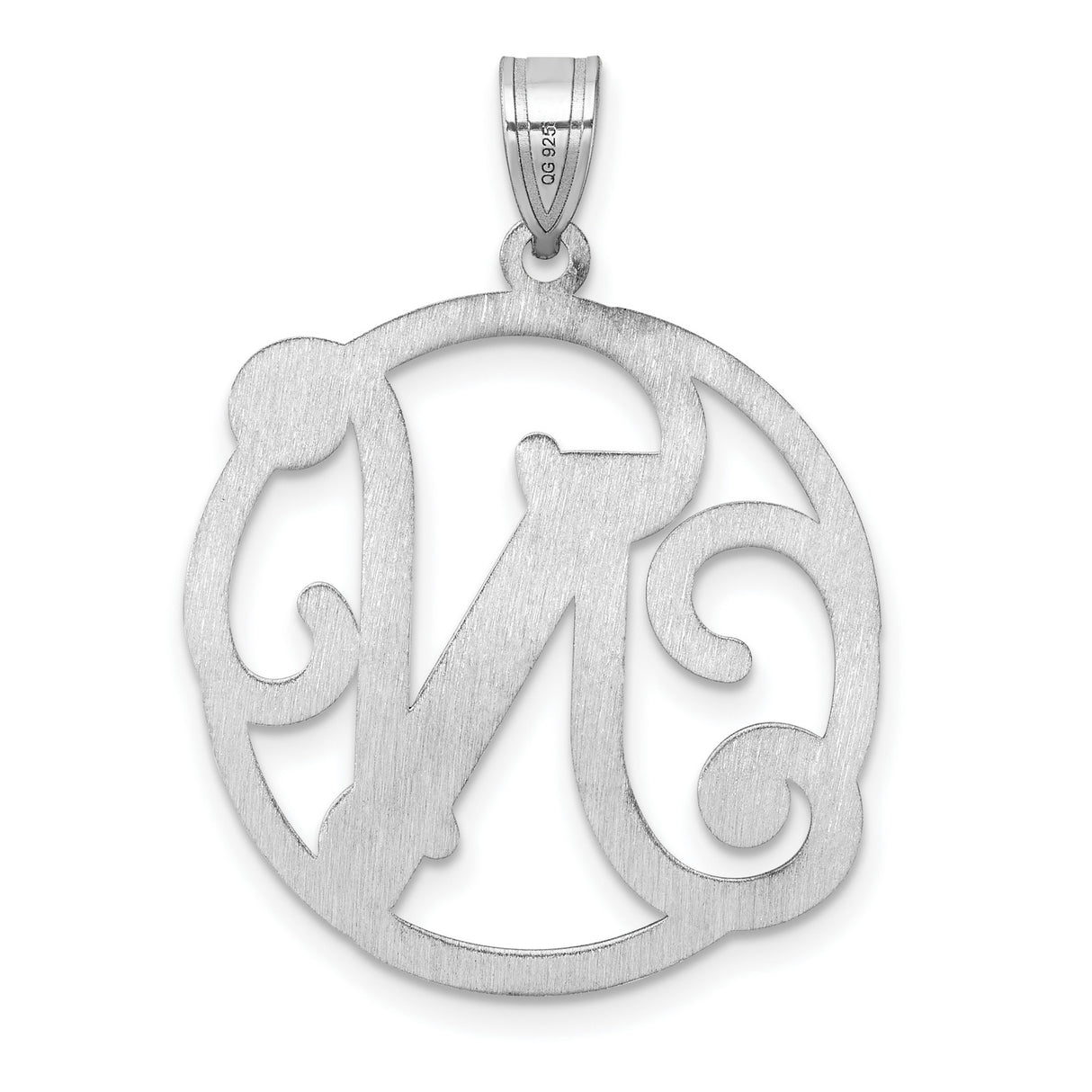 Sterling Silver Initial Pendant with Letter N in Decorative Openwork Circle Design