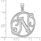 Sterling Silver Initial Pendant with Letter N in Decorative Openwork Circle Design