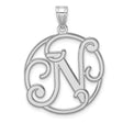 Sterling Silver Initial Pendant with Letter N in Decorative Openwork Circle Design