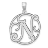 Sterling Silver Initial Pendant with Letter N in Decorative Openwork Circle Design