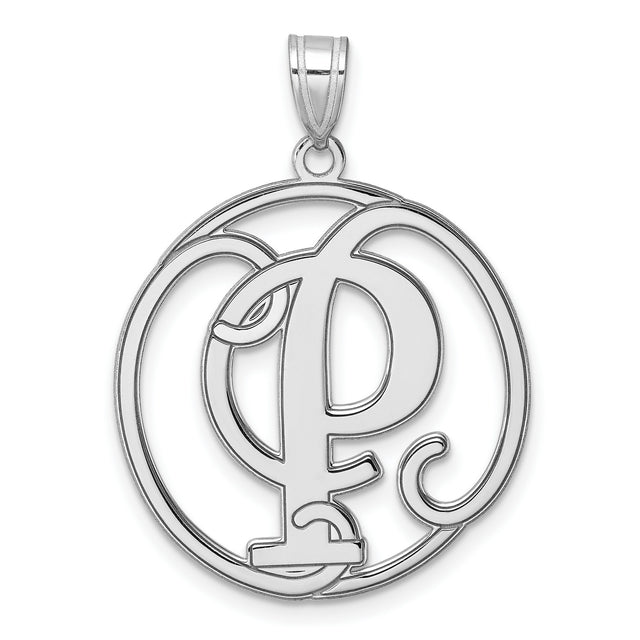 Sterling Silver Pendant with Script Letter P in Round Openwork Design