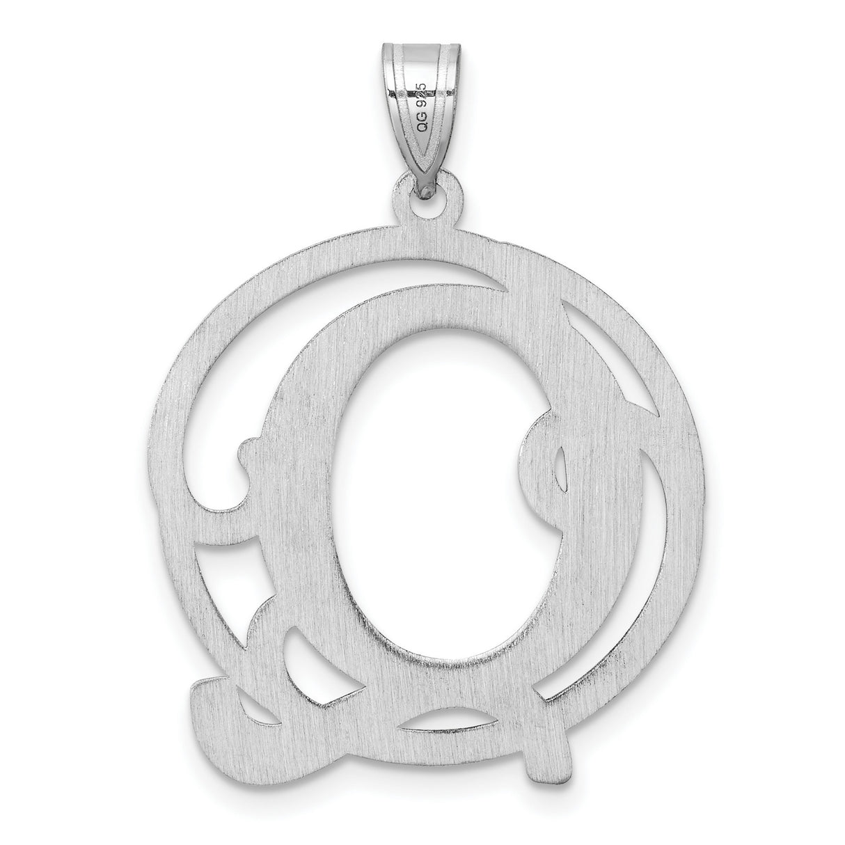 Sterling Silver Initial Pendant with Script Letter Q, Ornate Monogram Charm for Women or Unisex Wear