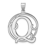 Sterling Silver Initial Pendant with Script Letter Q, Ornate Monogram Charm for Women or Unisex Wear