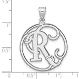 Sterling Silver Monogram Pendant with Script Letter R in Circle Frame