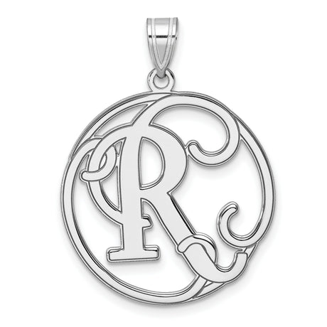 Sterling Silver Monogram Pendant with Script Letter R in Circle Frame