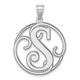 Sterling Silver Pendant with Large Ornate Letter S, Circular Filigree Scroll Design