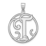 Sterling Silver Pendant, Script Cutout Letter T Monogram Charm for Women or Unisex Wear