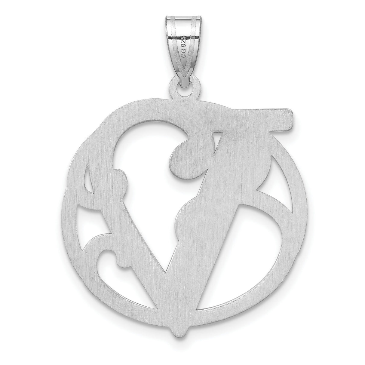 Sterling Silver Initial Pendant with Letter V in Round Frame, Monogram Alphabet Jewelry for Women