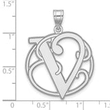 Sterling Silver Initial Pendant with Letter V in Round Frame, Monogram Alphabet Jewelry for Women