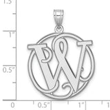 Sterling Silver Monogram Pendant with Interlocking Script Letters P W in Circular Frame